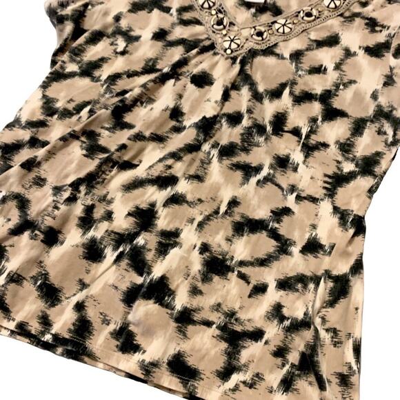 Ruby Rd Blouse Small Women Beige Black Artsy Embellished V-Neck BohoChic Summer - Picture 4 of 14